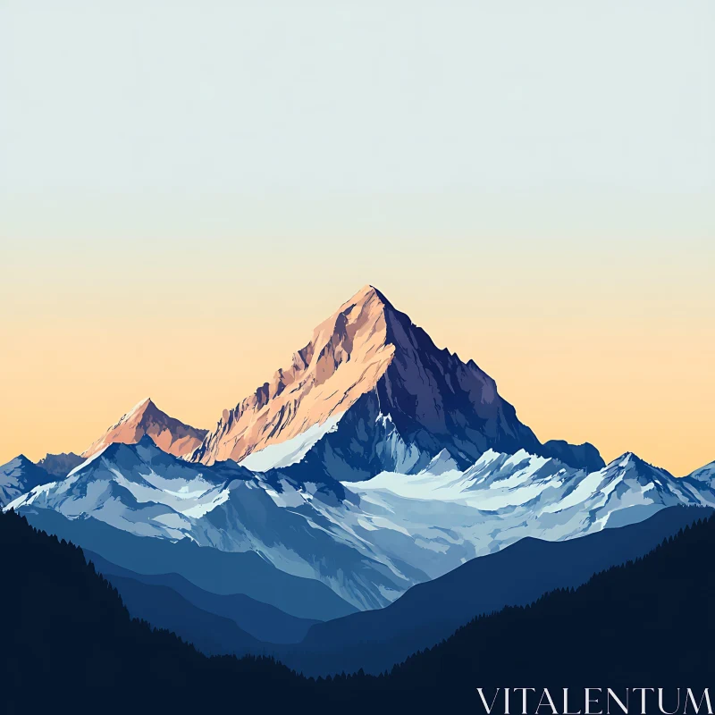 AI ART Peaceful Mountain Peaks at Sunset