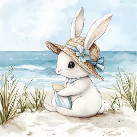 Whimsical Beach Bunny Art Print