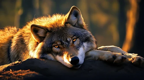 Calm Wolf in Golden Light