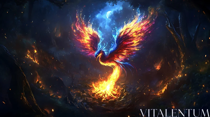 Fiery Phoenix Rebirth Illustration AI Image