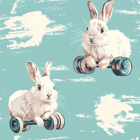 Bunnies on Toy Cars Art