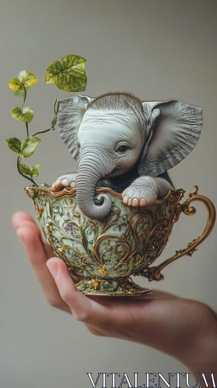 AI ART Baby Elephant in a Teacup Image