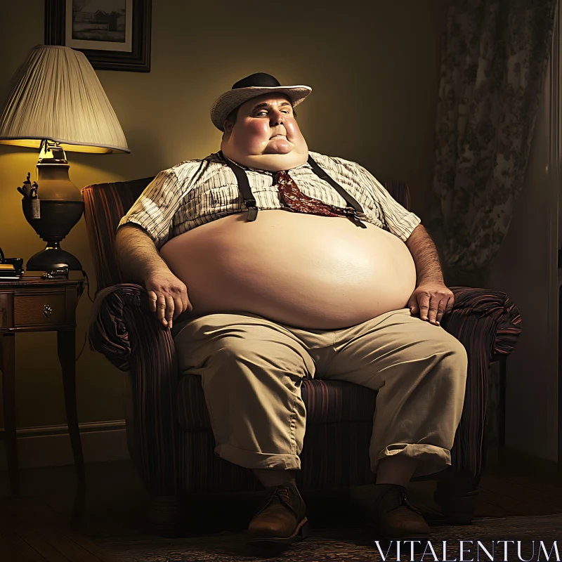 Man in Hat Sitting on Chair AI Image