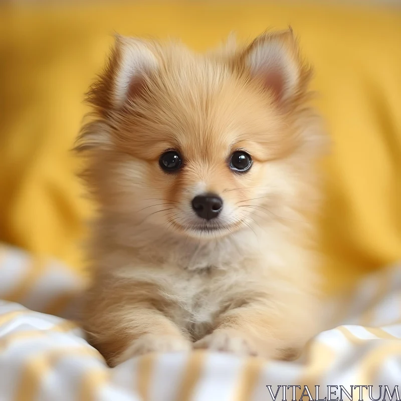 AI ART Cute Puppy Lying on Yellow and White Blanket