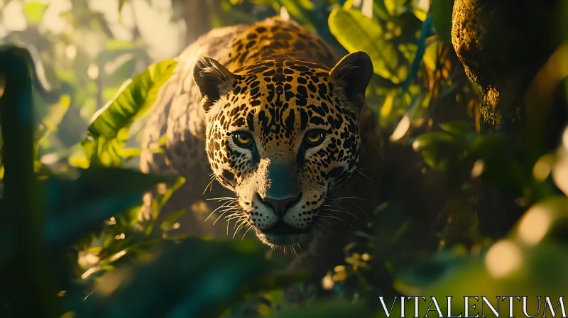 Jungle Predator: Jaguar in Greenery AI Image