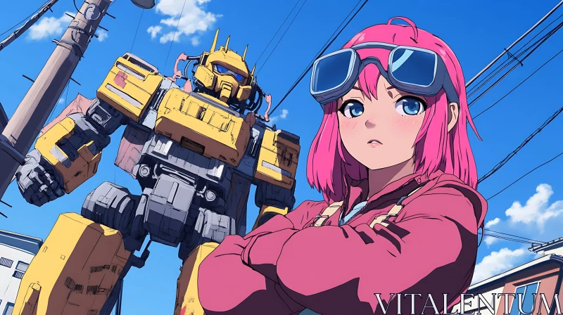 Anime Scene with Girl and Robot AI Image