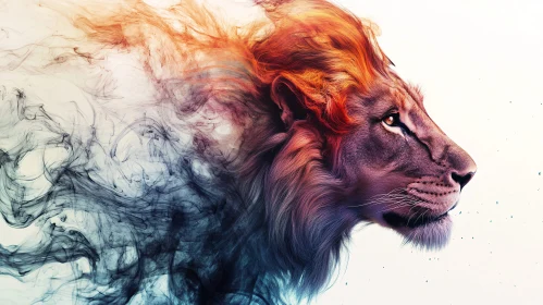 Lion Portrait with Smoke Effect