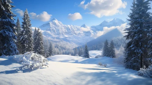 Snowy Peaks and Evergreen Forest