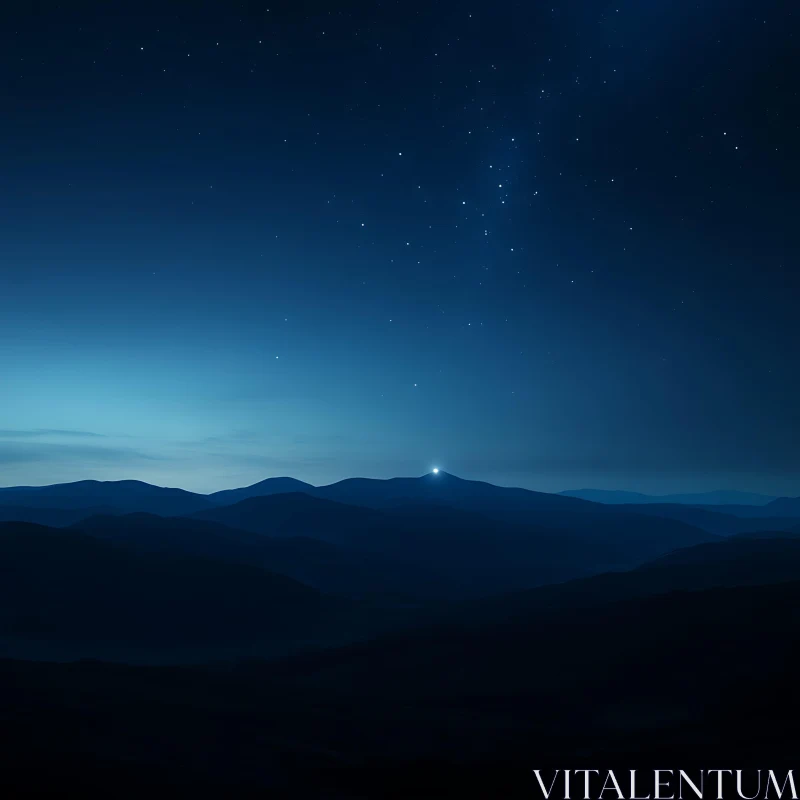 Night Sky Mountain Range AI Image