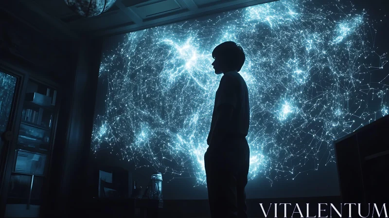 AI ART Silhouette Gazing at Light Network