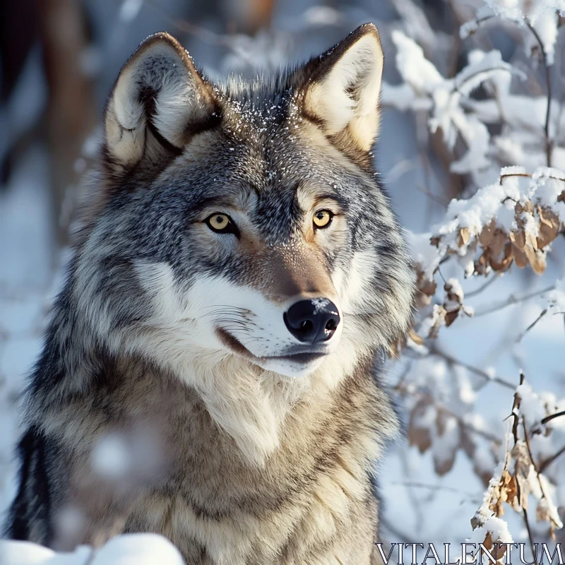 Snowy Wolf Portrait AI Image