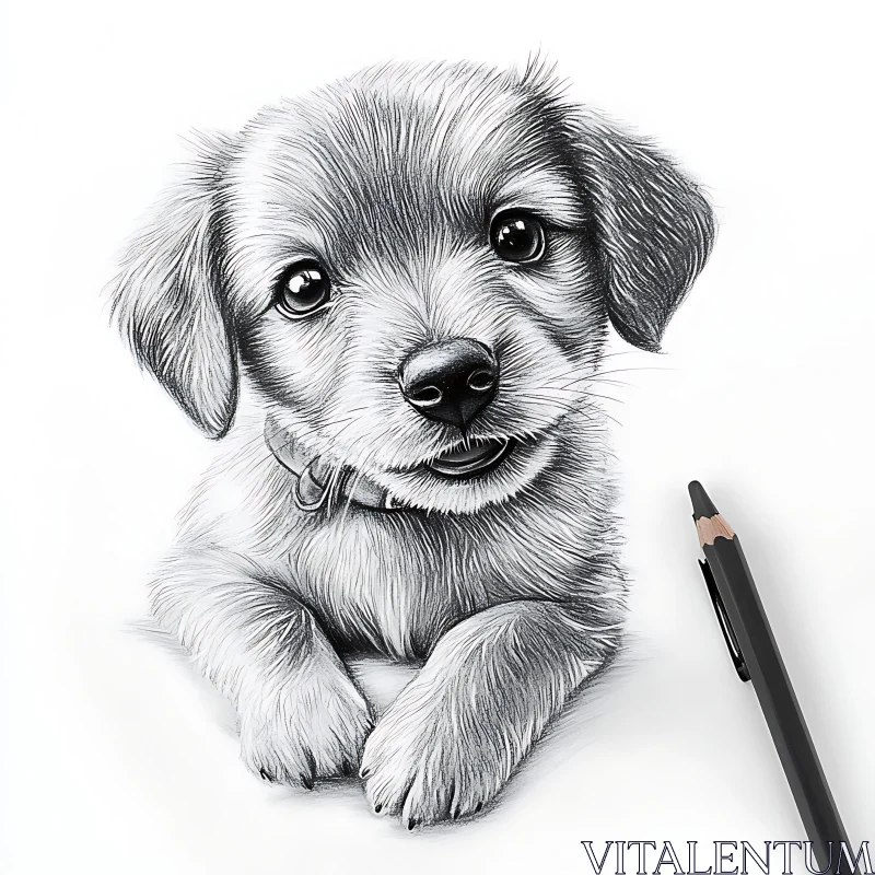 Adorable Puppy Pencil Drawing AI Image