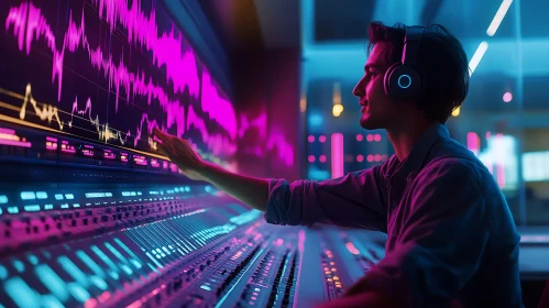 Audio Mixing in a Neon Studio