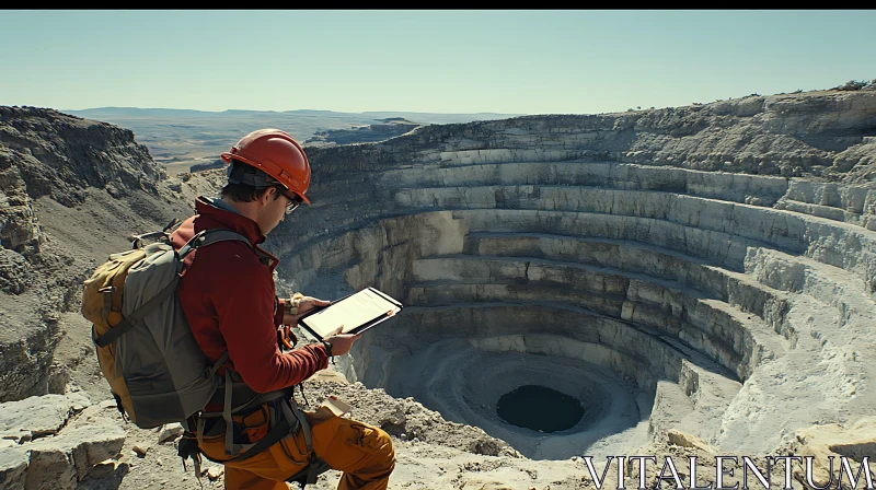 Man Inspecting Quarry With Tablet AI Image