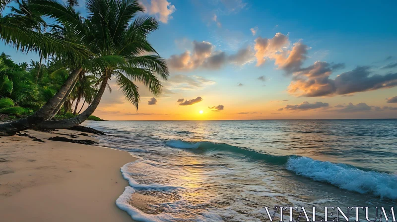 Tropical Beach Sunset Serenity AI Image