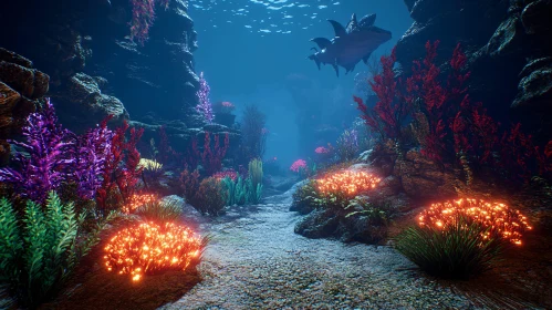 Vibrant Coral Reef Scene with Sea Creature