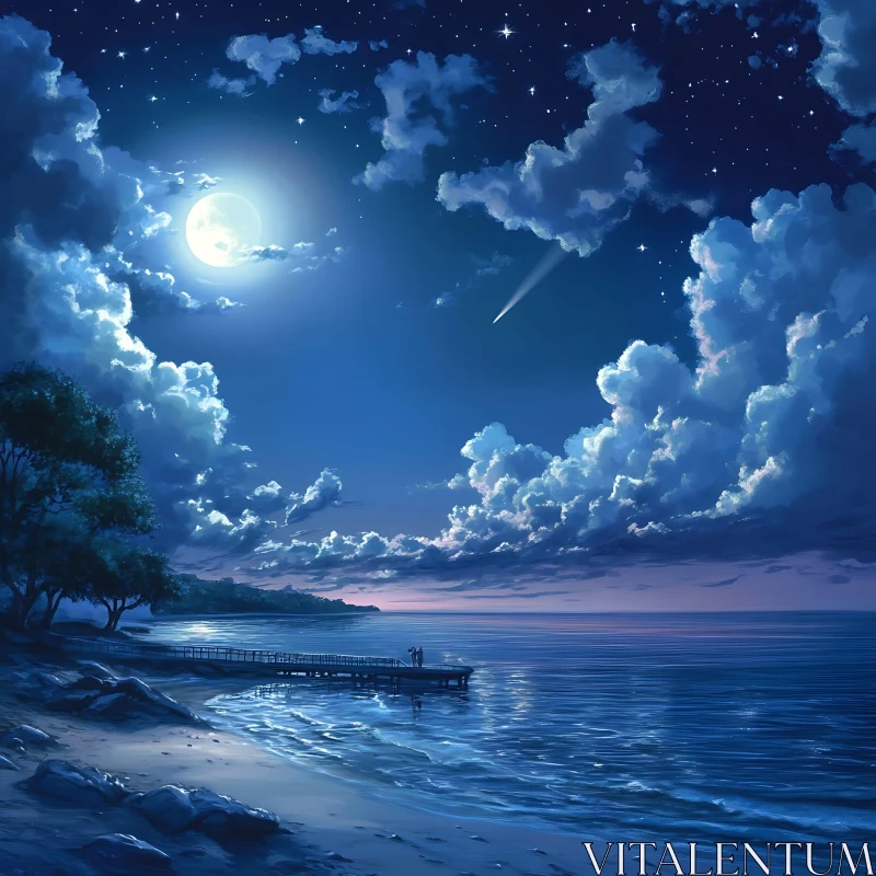 AI ART Night Seascape with Moon and Stars