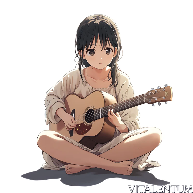 Young Anime Girl with Guitar AI Image