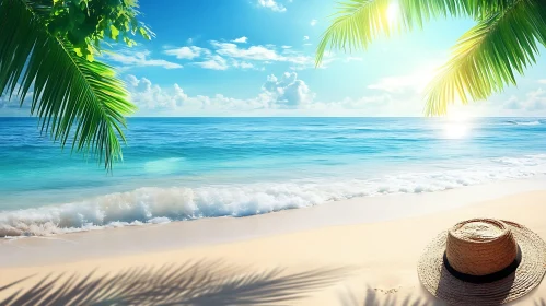 Tropical Beach Paradise with Straw Hat