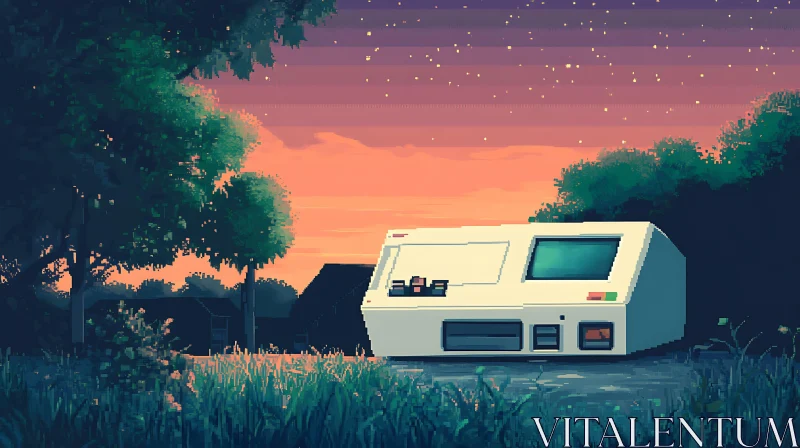 AI ART Retro Sunset Machine Landscape