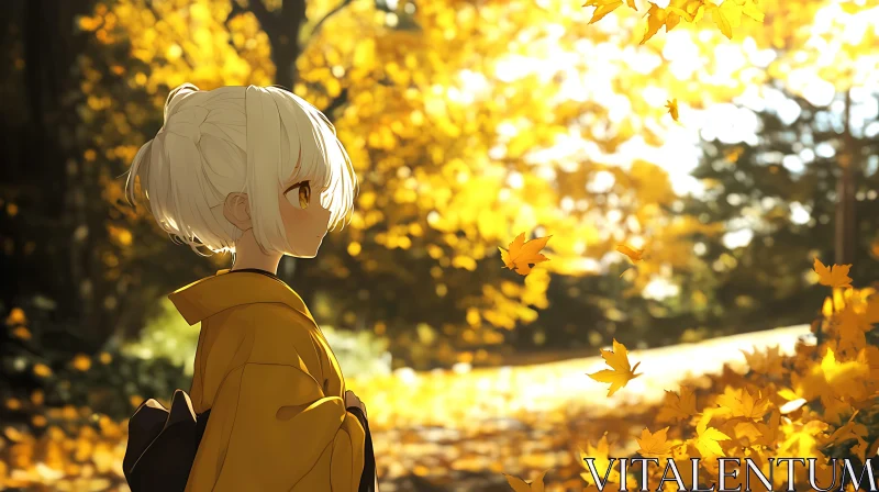 Anime Scene in Golden Autumn Forest AI Image