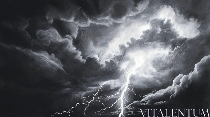 AI ART Monochrome Storm with Lightning Art