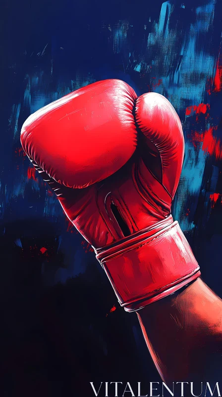 Red Boxing Glove Against a Deep Blue Canvas AI Generated Image AI Image