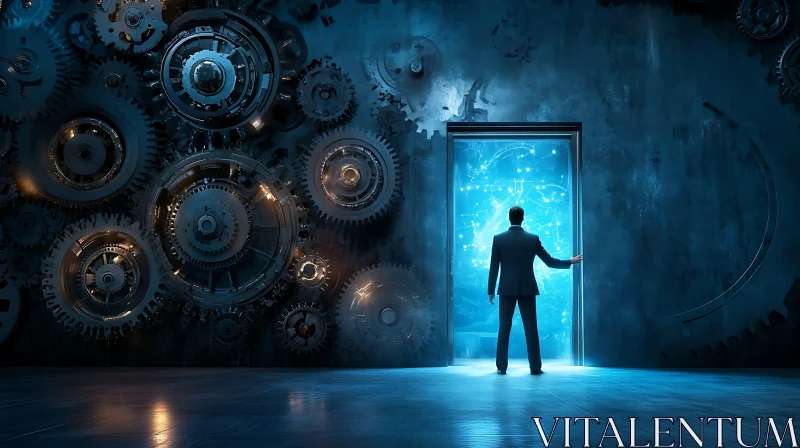 Man Entering Futuristic Doorway AI Image