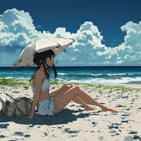 Tranquil Beach Day in Anime Style