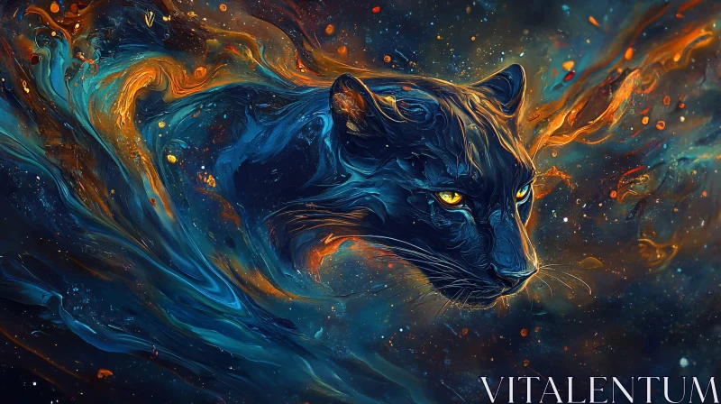 Abstract Black Panther in Cosmic Swirl AI Image