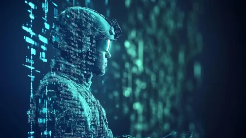 Futuristic Cyborg with Digital Interface