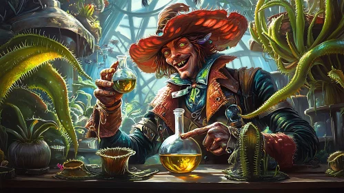 Eccentric Alchemist in Botanical Laboratory