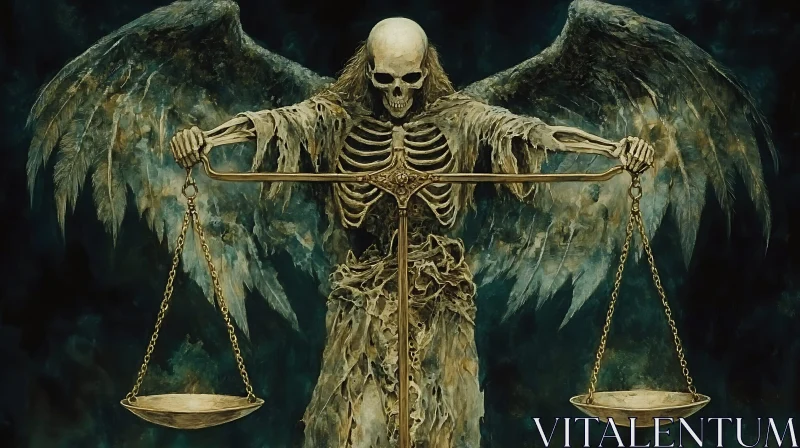 AI ART Winged Skeleton Holding Scales Artwork
