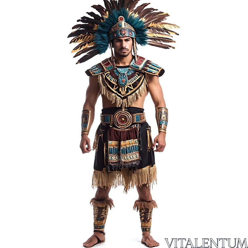 Man in Aztec Warrior Regalia AI Image