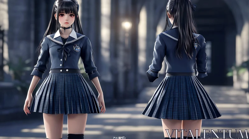 Anime Girl in Gothic School Uniform AI Image