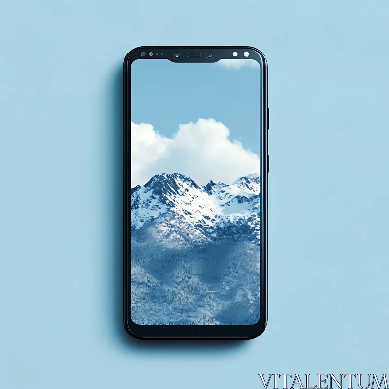 AI ART Mobile Phone Displaying Mountain Landscape