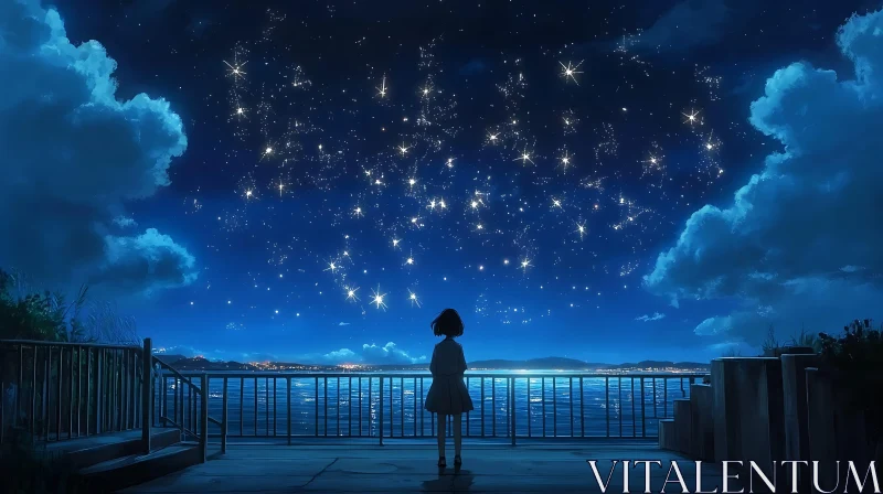 Serene Anime Night Sky with Stars and Sea AI Image