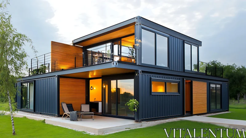 Stylish Container Home with Upper-Level Terrace AI Image