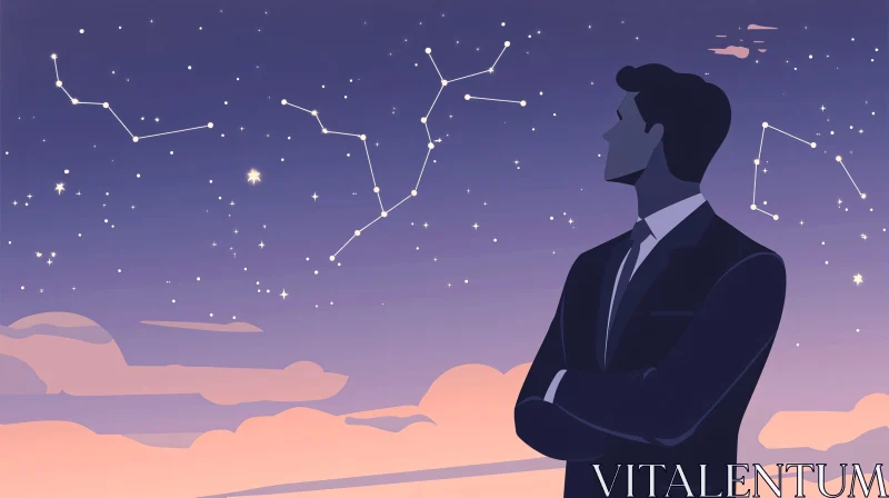 AI ART Man Gazing at Constellations in Night Sky