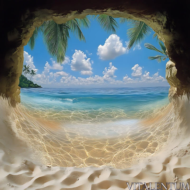 AI ART Tropical Beach Cave View