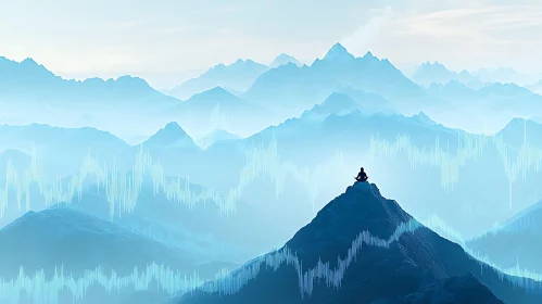 Meditative Figure on Mountain Peak Art