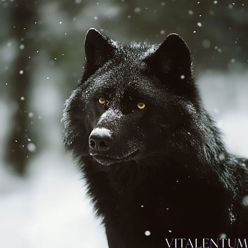 AI ART Winter Wolf Portrait in Falling Snow