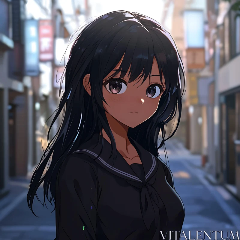 AI ART Anime Character in Twilight Street Scene