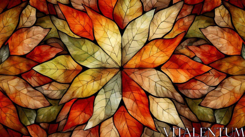 Mosaic Autumn Leaves - Stained Glass Style Wallpaper AI Image