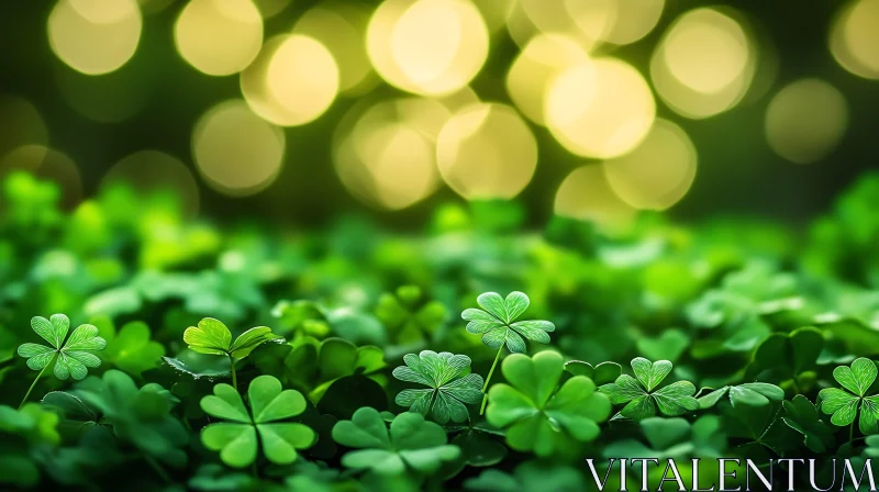 Field of Clovers with Bokeh Effect AI Image