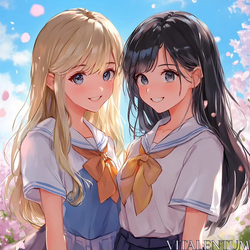 AI ART Springtime Friends in School Uniforms