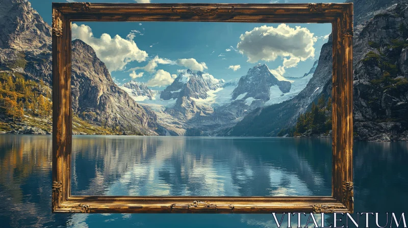 AI ART Lake and Mountains in Ornate Frame