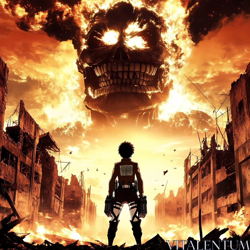 Fiery Anime Apocalypse with Menacing Skull AI Image