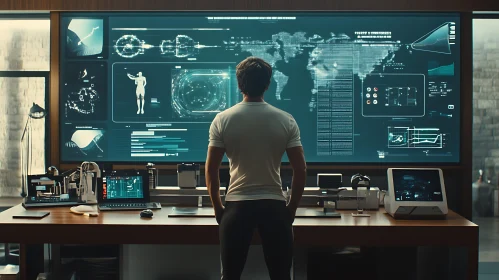 Man Analyzing Data on Large Screen
