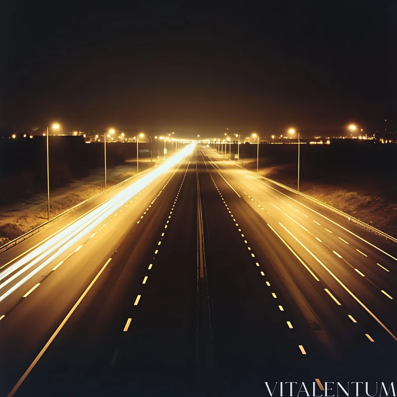 Illuminated Highway at Night AI Image